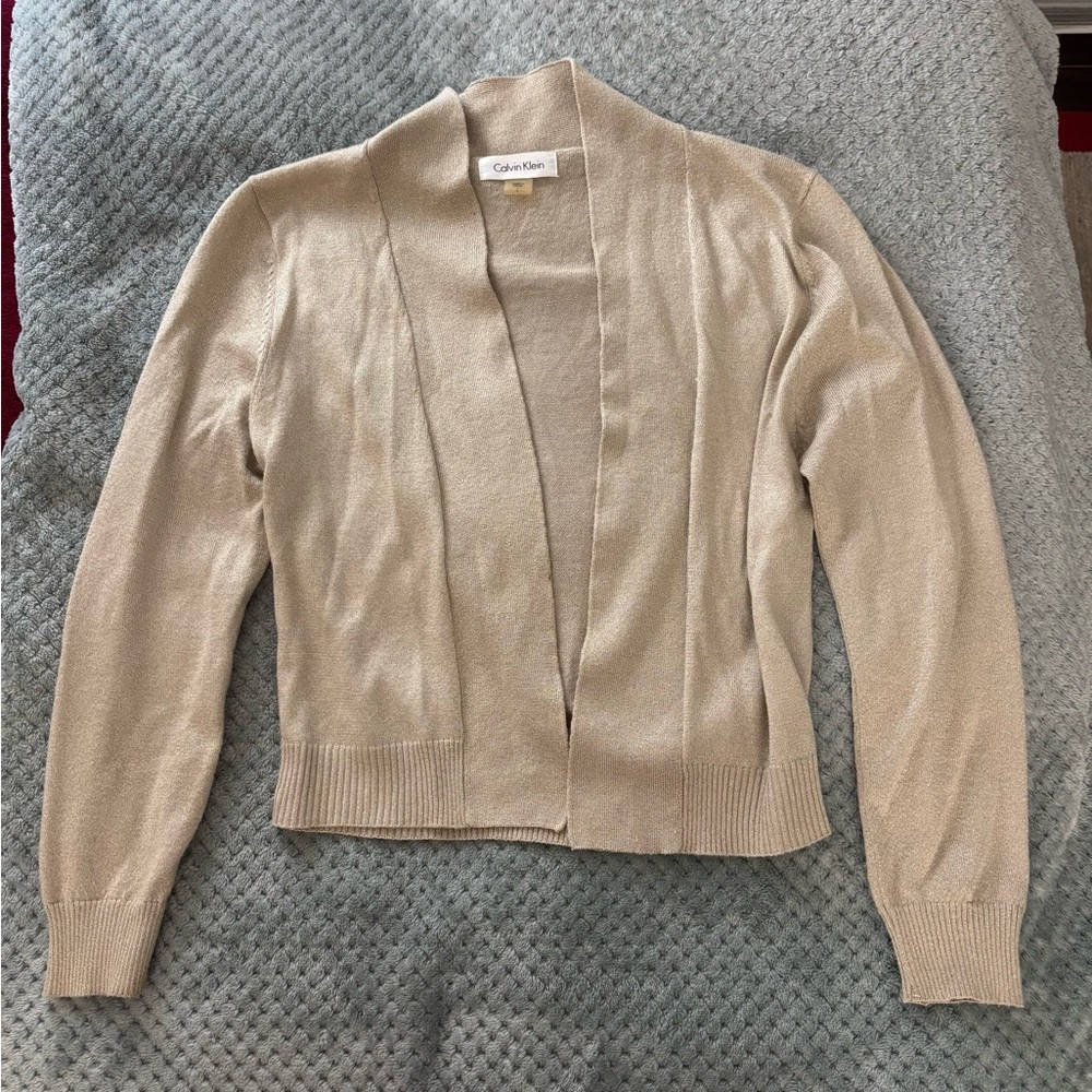 Calvin Klein Tan Cardigan Sweater Minimalist Knit